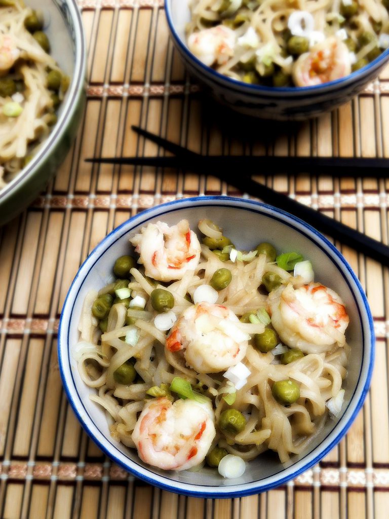 Sweet Pea and Ginger Garlic Shrimp Lo Mein